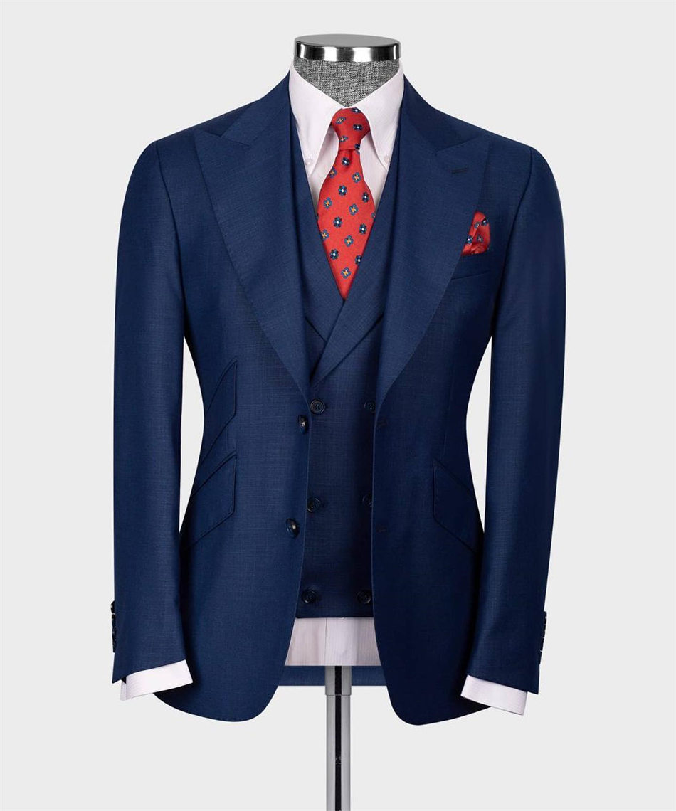 Elegant Formal Men'S Wear - Zarif Lacivert Klasik Düğün Smokin 3