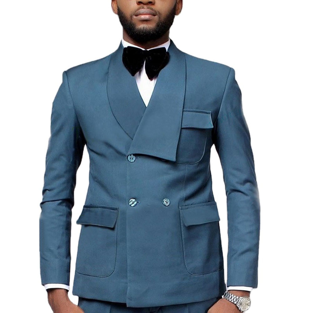 Men Formal Party Wear Dress - Son Tasarım Kruvaze Göl Mavi Blazer