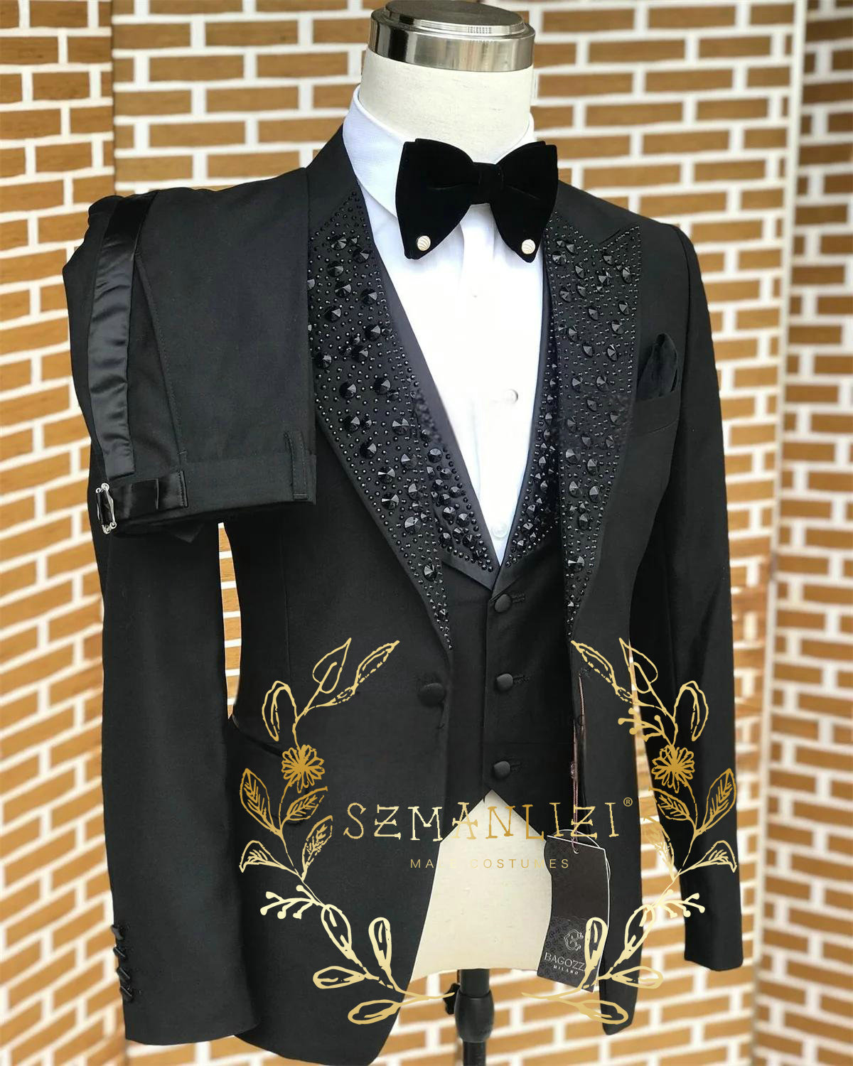 Men'S Formal Wear In Wedding - Siyah Erkek Takım Elbise Lüks Taş