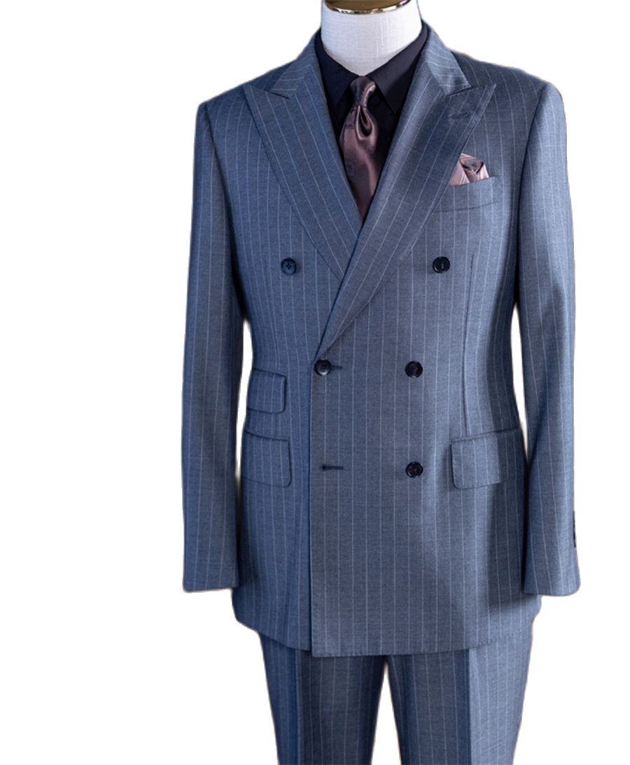 Men'S Formal Wear In Wedding - Gri Çizgili Kruvaze Klasik Erkek Takım