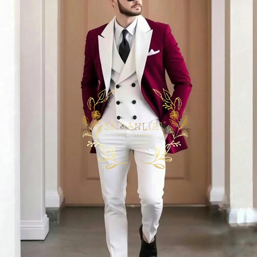 Elegant Formal Men'S Wear - Zarif Bordo 3 Parçalı Erkek Takımı
