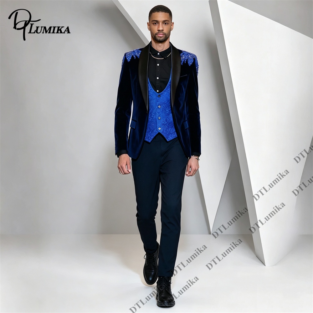 Men'S Formal Wear In Wedding - Peagent Erkekler 3 Parça Kadife Takım